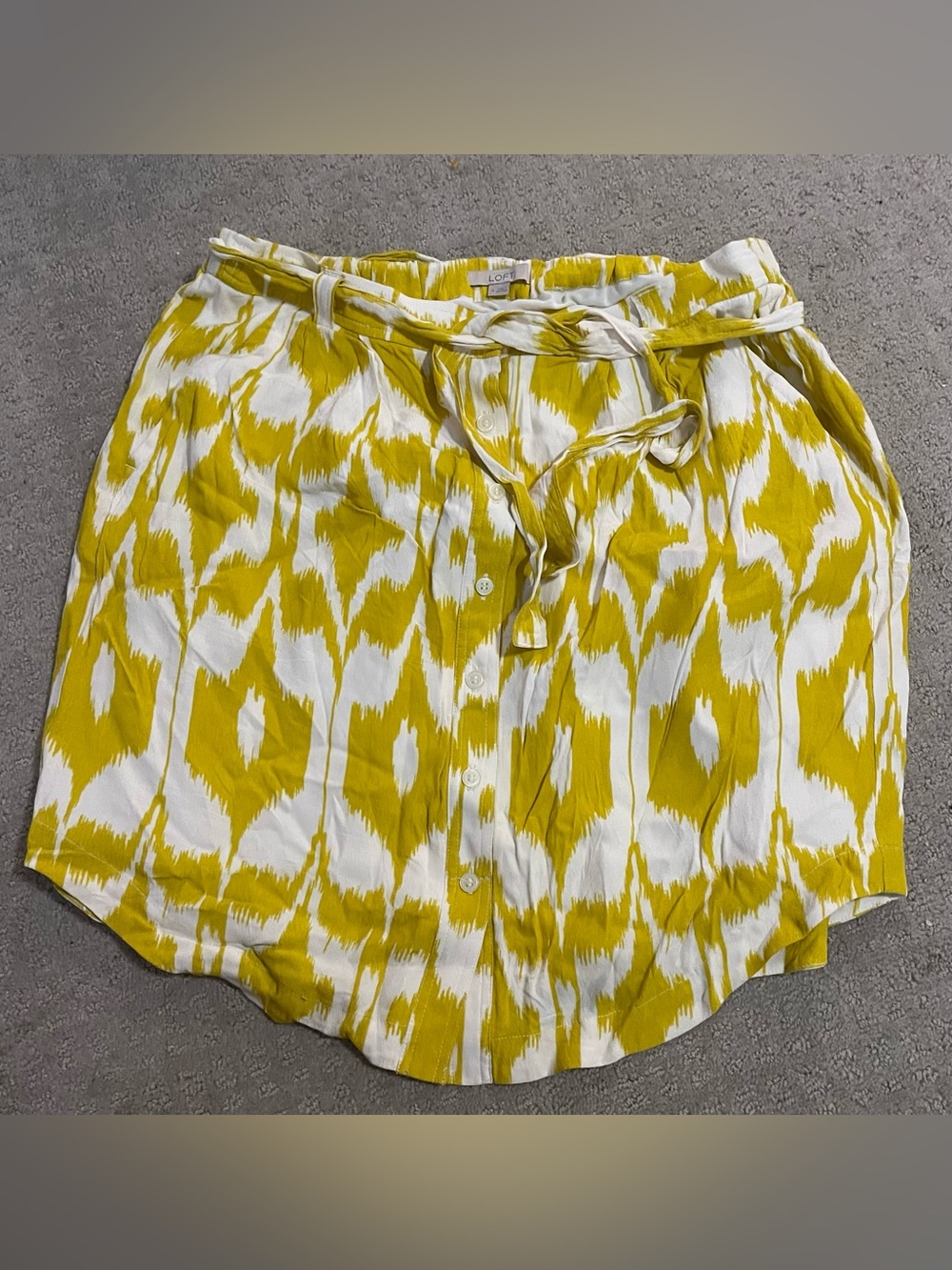 LOFT medium Yellow & White Printed Button-Front Waist-Tie belted Skirt